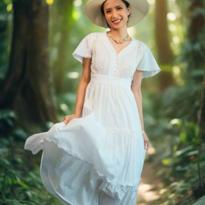 Đầm Maxi Cotton Trắng Đầm Dài Đi Biển Du Lịch Resorts Mây DRE146 Thời trang Hity
