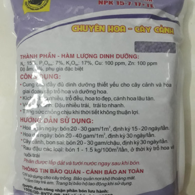 Phân bón đầu trâu MK NPK 15-7-17+TE cao cấp gói 1KG chuyên hoa - cây cảnh giúp nhiều hoa đẹp hoa lâu tàn DTDN11