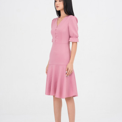 De Leah - Đầm Xoè Tay Lỡ Cúc Trai H