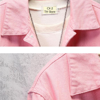 Áo khoác Kaki Nam trơn màu Hồng có túi nút cao cấp