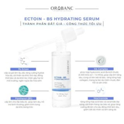 Tinh chất cấp ẩm, căng bóng da Orobanc Ectoin B5 Hydrating serum 30mL