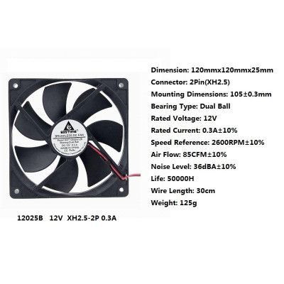 【 Ready stock 】Gdstime1 Pcs 120*120*25mm Two Ball Bearing Cooling Cooler DC 12V 0.3A Axial Ventilation Fan 120mm x 25mm 12cm 2Pin 12025B