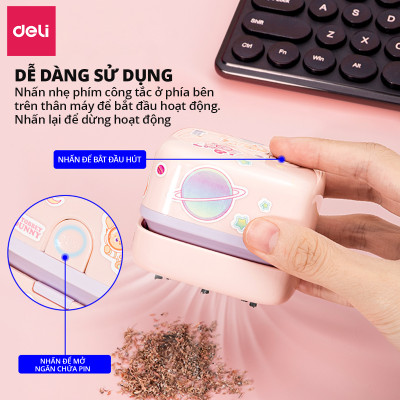 Máy Hút Bụi Mini Để Bàn Deli - Máy Hút Bụi Cầm Tay Dạng Vuông Tiện Dụng Hút Vụn Tẩy Bút Chì - Không Dây Nhỏ Gọn