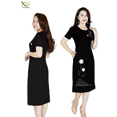 Đầm Suông A Hoa Thêu Đen DL874