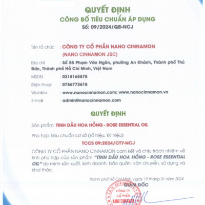 Tinh dầu Hoa Hồng thiên nhiên nguyên chất Nano Cinnamon 10/30/50/100ml - trẻ đẹp, ngủ ngon, thư giãn. Có kiểm định