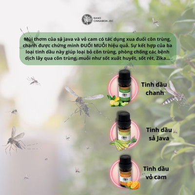 Combo Tinh Dầu Đuổi Côn Trùng, Đuổi Muỗi Nano Cinnamon - Cam, Chanh, Sả, 30ml
