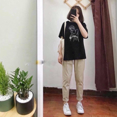 Quần Kaki Nữ Ống Suông Cá Tính