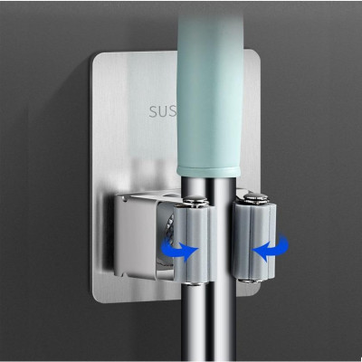 Giá Inox Treo Chổi Và Cây Lau Nhà Gắn Tường Hiện Đại, Gọn Gàng - Ngăn Nắp, Gắn Keo Siêu Chắc Không Khoan Đục -TakyHome 4032