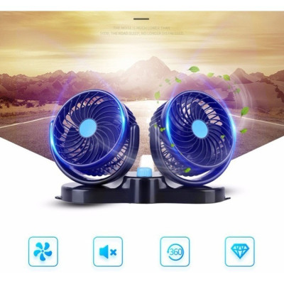 Quạt Điện Đôi Mini 12V Thông Gió Cho Ô tô, Xe Hơi Xe Tải Gắn Taplo - Xoay 360 Độ Để Bàn Làm Việc Tiện Ích Cắm Tẩu