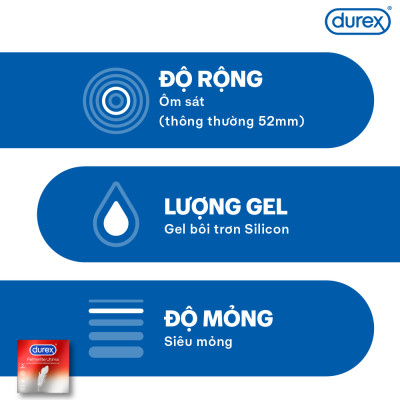 Bộ 3 hộp bao cao su Durex Fetherlite Ultima siêu mỏng, size 52 mm, 3 bao/hộp