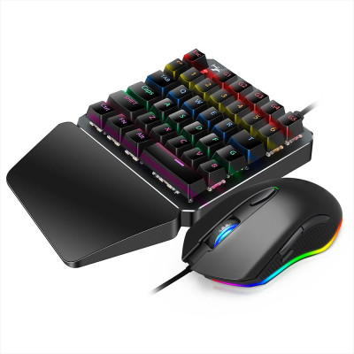 Bộ bàn phím HXSJ J100 + S500 Combo Chuột J100 35 Phím Bàn phím chơi game một tay Chuột chơi game S500 Cơ khí có dây USB