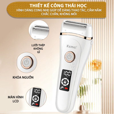 Máy cạo lông Kemei KM-392 chuyên dùng cạo lông toàn thân, bikini sử dụng pin sạc tiện lợi - Chính hãng