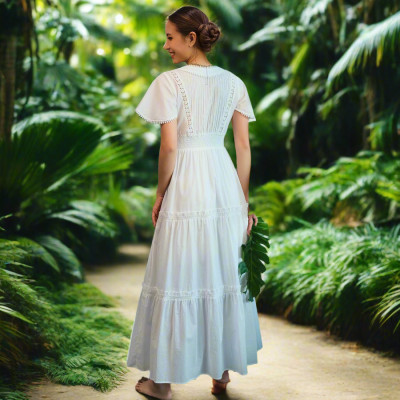 Đầm Maxi Cotton Trắng Đầm Dài Đi Biển Du Lịch Resorts Mây DRE146 Thời trang Hity