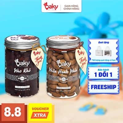 Quà Tặng Oaky - Combo Hạt Dinh Dưỡng Cao Cấp Hạnh Nhân, Nho Khô - Tặng Túi Giấy