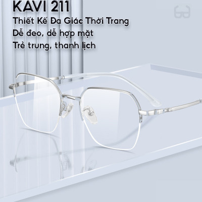 KAVI 211 - Kính Đổi Màu Khi Ra Nắng Gọng Kim Loại Nửa Viền Cao Cấp Dáng Lục Giác
