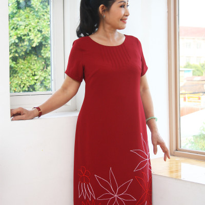 Đầm trung niên suông bigsize hoa thêu cực xinh TIFALU707 - Thời trang thiết kế trung niên cao cấp