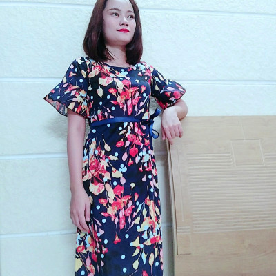 Váy nữ dự tiệc hoa tím sang trọng New4all kiểu Hàn Quốc hè 2019Váy nữ dự tiệc hoa tím sang trọng New4all kiểu Hàn Quốc hè 2019