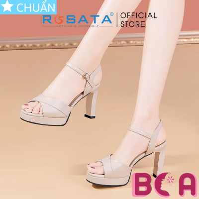 Giày sandal nữ cao gót 8p RO598 màu kem ROSATA tại BCASHOP kiểu dáng công sở thanh lịch và sang trọng