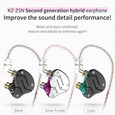 Tai nghe KZ ZSN có dây 3,5 mm trong tai w / Micrô HiFi bằng kim loại 10mm 1DD + 1BA 