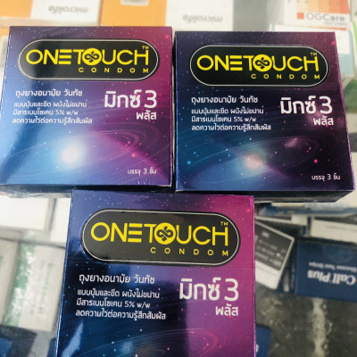 Bao cao su 3 trong 1 Thái Lan - ONETOUCH MIXX 3 PLUS (Gân, Hạt nổi, Kéo dài thời gian - Hộp 3 cái)