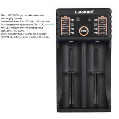 Bộ sạc pin thông minh Liitokala Lii-202 cho 1.2V / 3.7V / 3.2V / 3.85V AA / AAA 18490/18350/16340/14500/10440 NiMH Lithium