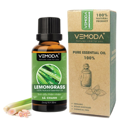 Tinh dầu xông phòng cao cấp gồm 2 chai tinh dầu nguyên chất: tinh dầu Sả chanh (50ml) + tinh dầu Bạc hà (50ml) Vemoda
