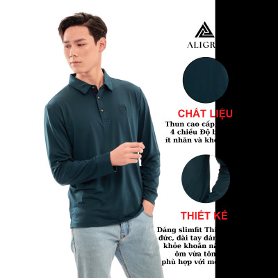 Áo thun nam dài tay ALIGRO chất cotton thấm hút mồ hôi, mềm mại màu xanh cổ vịt ALGAPD052