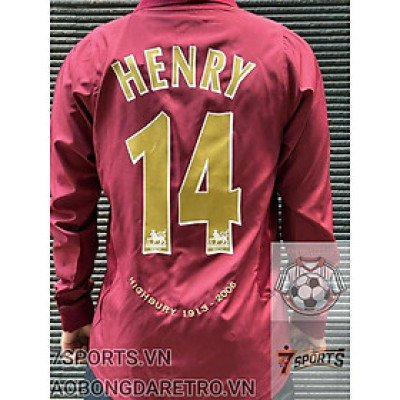 Áo Bóng Đá Retro Arsenal 2005 Dài Tay - Sân Khách In Tên Henry Số 14 bản cao cấp vải Cotton Polyester