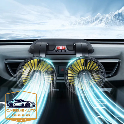 Quạt Đôi Ô Tô Xoay 360 Độ Gió Mạnh Kèm Bảng Số Điện Thoại Ô Tô, Quạt 12V - Hàng Nhập Khẩu