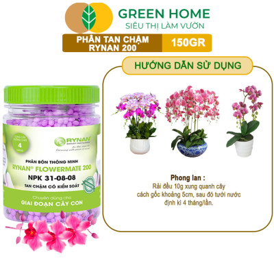 Phân Tan Chậm Greenhome, Rynan 200, Hũ 150gr, Dành Cho Phong Lan Con, Bonsai Kích Chồi, Đủ Dưỡng Chất Cho 120 Ngày