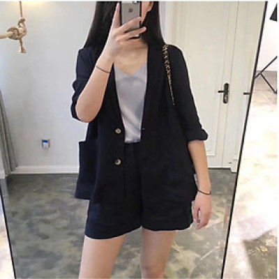 Set áo blazer nữ và quần short dáng chữ A chất linen cao cấp, chuẩn hàng loại 1, hot style 2025