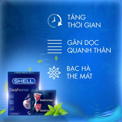 Bao cao su Shell Seahorse kéo dài thời gian - Hộp 3 cái | SHELL CHÍNH HÃNG