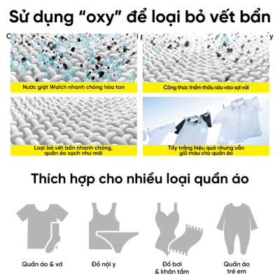 Nước giặt Walch đậm đặc siêu tiết kiệm, kháng khuẩn, khử mùi, tiêu diệt mạt bụi 99%, thích hợp cửa trên và cửa trước(Chai 3 Lít)