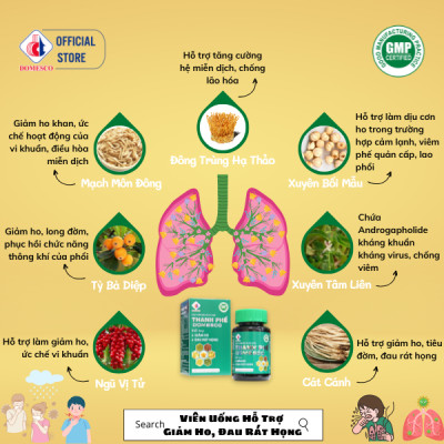 Viên Uống THANH PHẾ DOMESCO Lọ 60 Viên -  Hỗ Trợ Bổ Phổi, Giảm Ho, Tiêu Đờm, Đau Rát Họng