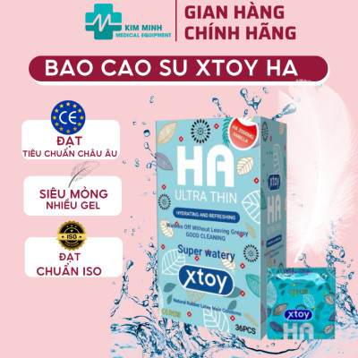 Bao cao su XTOY HA Ultra thin, siêu mỏng, siêu nhiều bôi trơn 2000mg gốc nước, hộp 36 chiếc