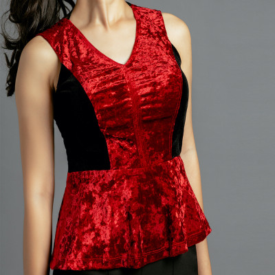 Áo Thắt Eo Áo Peplum Nhung Thời trang thiết kế Hity TOP123 (Đỏ Auburn)