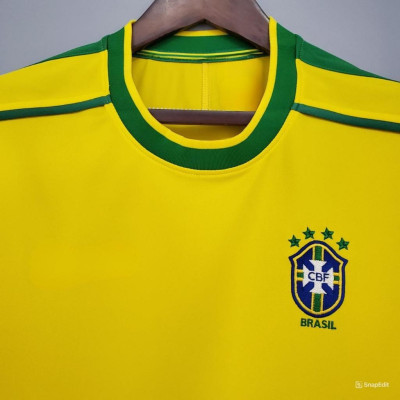 Áo Bóng Đá Retro Tuyển Brazil 1998 - Sân Nhà bản cao cấp vải Cotton Polyester