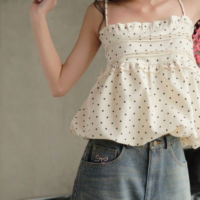 Áo 2 dây áo kiểu babydoll họa tiết chấm bi có size dành cho nữ Rana Miều Est.2013