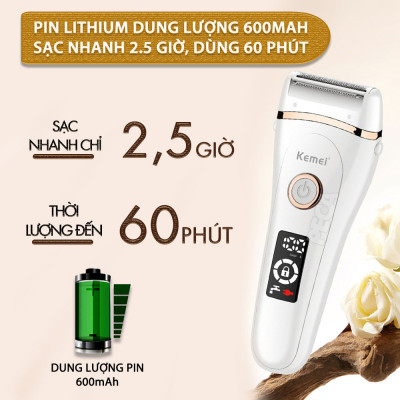 Máy cạo lông Kemei KM-392 chuyên dùng cạo lông toàn thân, bikini sử dụng pin sạc tiện lợi - Chính hãng