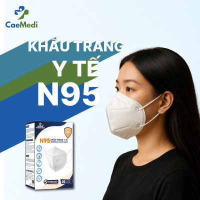 COMBO 5 HỘP Khẩu trang y tế CAEMEDI N95 cao cấp, kháng khuẩn, lọc bụi bẩn đạt chuẩn BFE, FDA, CE xuất khẩu Hoa Kỳ - Hộp 20 cái