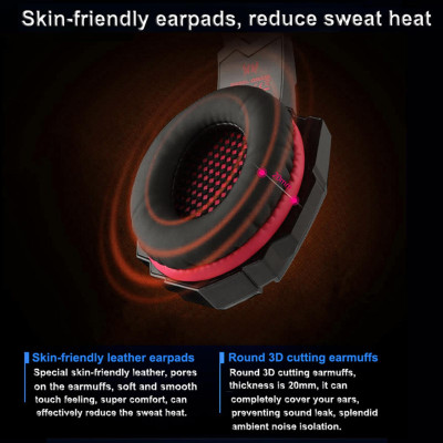 Tai nghe KOTION EACH G9000 chơi game 3,5 mm Tai nghe trò chơi âm thanh nổi Loại bỏ tiếng ồn Tai nghe có mic LED Âm lượng đèn - Đen & Đỏ