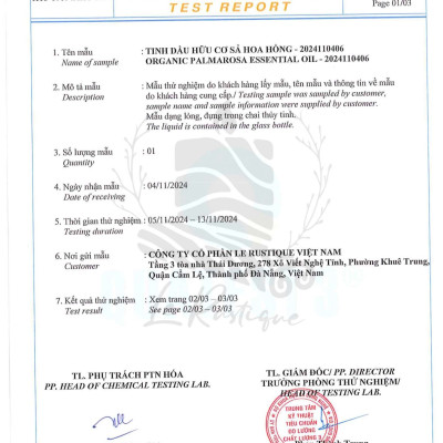 Tinh Dầu Sả Hoa Hồng - 100% Nguyên Chất Hữu Cơ - Le Rustique - Tinh Dầu Bản Địa Ấn Độ