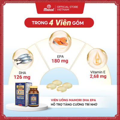 Combo 2 Hộp Viên Uống Bổ Xung DHA + EPA + Vitamin E Mamori Giúp Tăng Cường Trí Nhớ Tăng cường Thị Lực và Sức Khỏe Tim Mạch (455 mg x 60 viên)