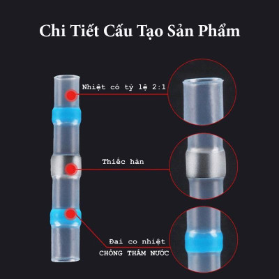 Bộ 50 Đầu Nối Dây Điện, Cút Nối Dây Điện Tự Hàn, Chống Nước, Trong Suốt Tiện Dụng 