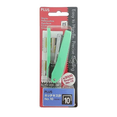 Bộ Bấm Kim Plus 30-017 TR OS 10E - Xanh Nhạt + 2 Hộp Kim No.10