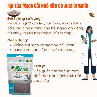 Gạo Lúa Mạch Hữu Cơ Cắt Nhỏ Steel Cut Barley Just Organik White Ăn Kiêng Giảm Cân Xuất Sứ Ấn Độ 500gr