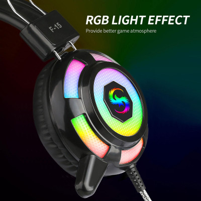 Tai nghe có dây KUBITE Tai nghe chơi game với ánh sáng RGB Điều khiển dây giao diện siêu rực rỡ với micrô 