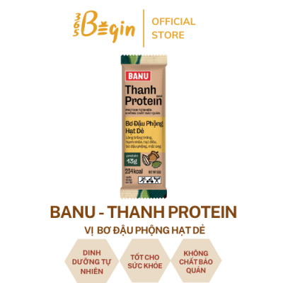 BANU - THANH PROTEIN - BƠ HẠT DẺ ĐẬU PHỘNG - HỘP (10 THANH)