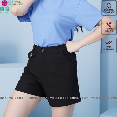 Quần short nữ Hiền Trần BOUTIQUE túi nắp lệch cạp cao short ống rộng phong cách cá tính trẻ trung