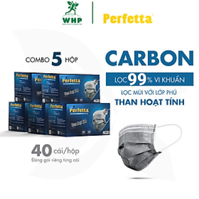 5 hộp khẩu trang 4 lớp Perfetta carbon than hoạt tính (40 cái/hộp) - Hàng chính hãng